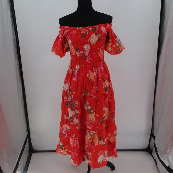 Skies are Blue Women's Fleur Print Off Shoulder Midi Dress Size Small NWT - Picture 6 of 16